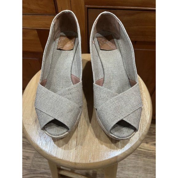 Tory Burch Metallic Silver Shimmer Canvas Espadrille Wedge Sz 9 - Picture 2 of 9